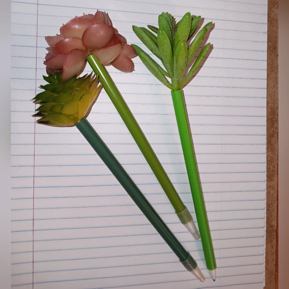 3 Floral Succulant Plant Decorative Fun Pen Set
